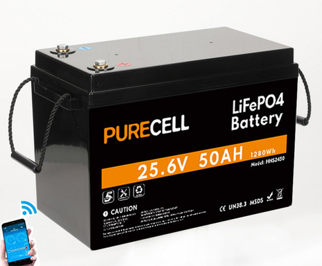 Baterija PURECELL Li-Ion LiFePO4, 25.6 V, 50 Ah, Bluetooth