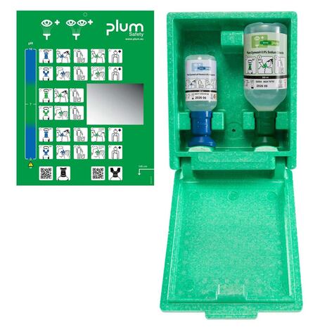 Komplet za izpiranje oči: 1 x pH Neutral 200 ml, 1 x fiziološka raztopina 500 ml, zelena škatla, Plum